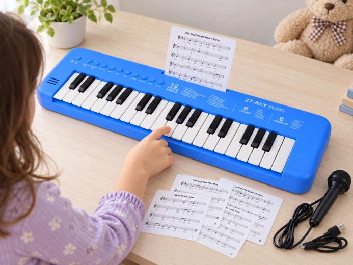 Microfono e schede con note musicali inclusi