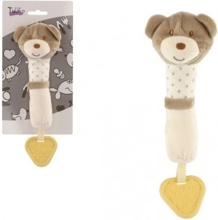 Sonaglio/massaggiagengive orsetto peluche 24 cm beige su cartoncino in sacchetto 0+