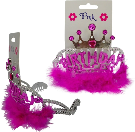 Cerchietto Happy Birthday con piume fucsia