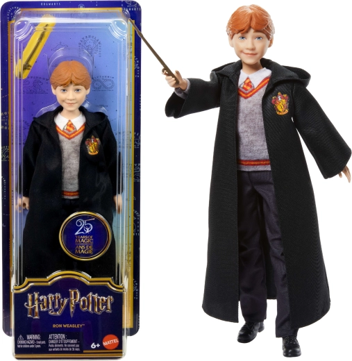 Bambola di Ron Weasley in costume da mago con bacchetta