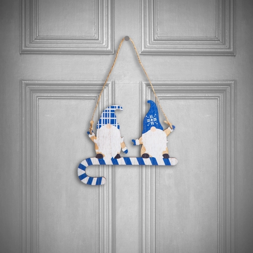 Decorazione natalizia in legno con folletto blu, 15 cm