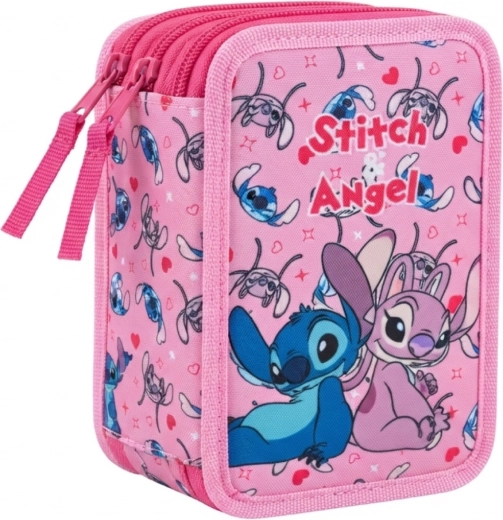 Astuccio scolastico attrezzato a tre scomparti Lilo & Stitch Stitch e Angel, rosa