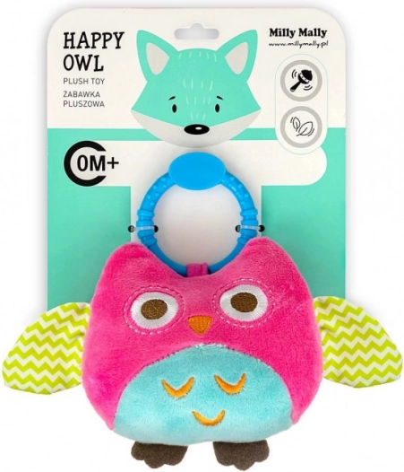Civetta di peluche da appendere Happy owl rosa