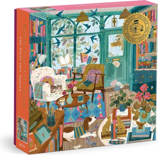 Puzzle con dettagli foil Galison Pomeriggio in libreria, 500 pezzi