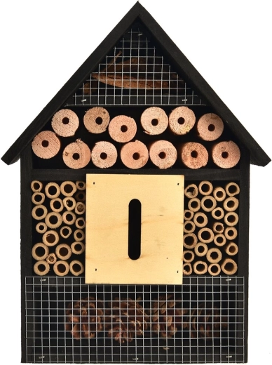Hotel per insetti in legno naturale, nero, 22 × 9 × 30 cm