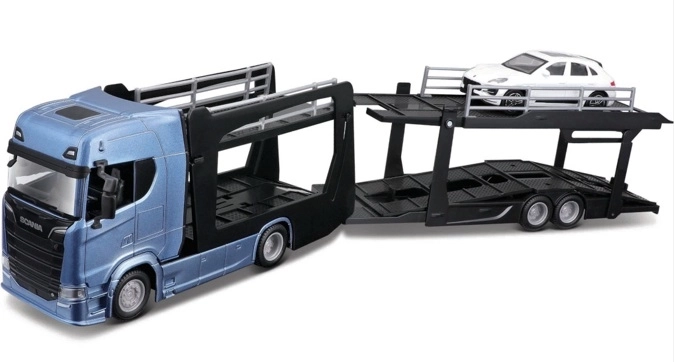 Bburago Street Fire camion Scania 770S con semirimorchio e Porsche Macan 1:43