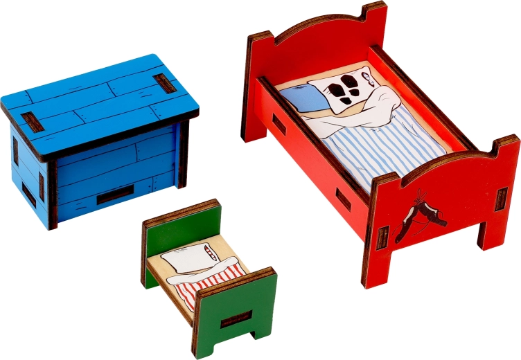 Mobile in legno per casa delle bambole Pippi Calzelunghe – camera da letto