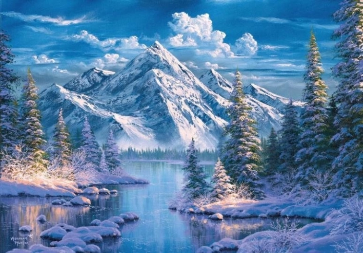 Pittura diamantata Fiume nella valle di montagna
