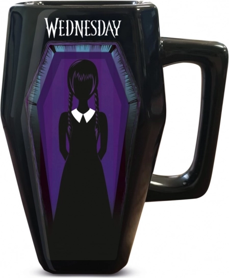 Tazza 3D a forma di bara con motivo di Wednesday
