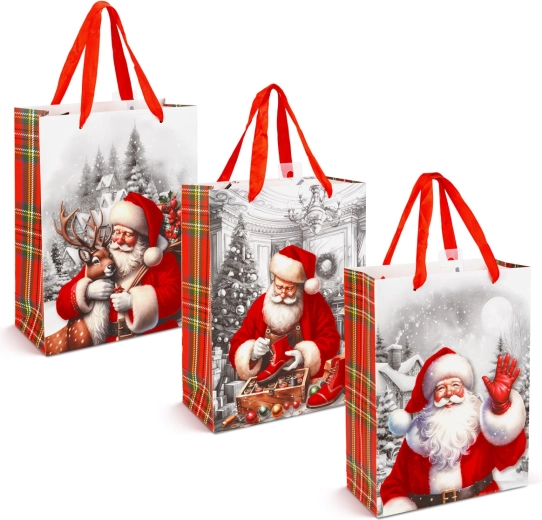 Borsa regalo natalizia con effetto velluto e motivo di San Nicola - 1 pezzo