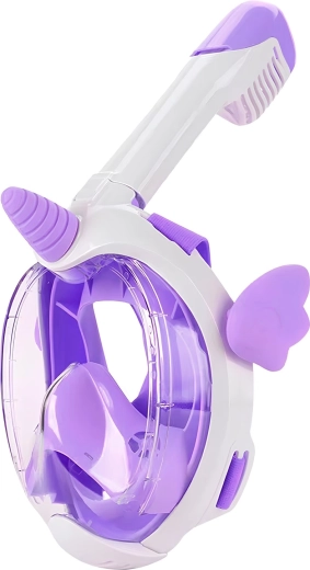 Maschera integrale per bambini per snorkeling con motivo unicorno, viola