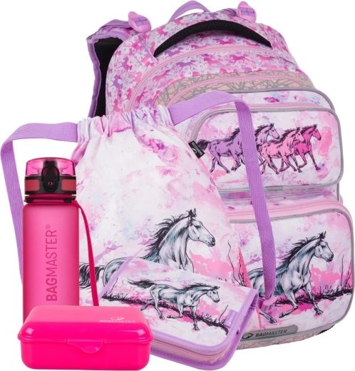 Set scolastico Bagmaster per bambine per la prima classe con motivo cavalli