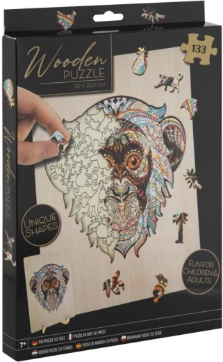 Puzzle sagomato in legno Scimmia con supporto, 133 pezzi
