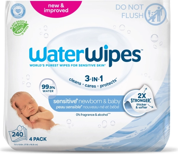 WaterWipes salviettine umidificate Newborn & Baby 3 in 1, 4×60 pz (240 pz)