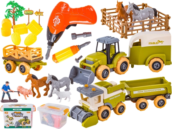 Mini fattoria componibile – trattore e mietitrebbia con avvitatore e animaletti