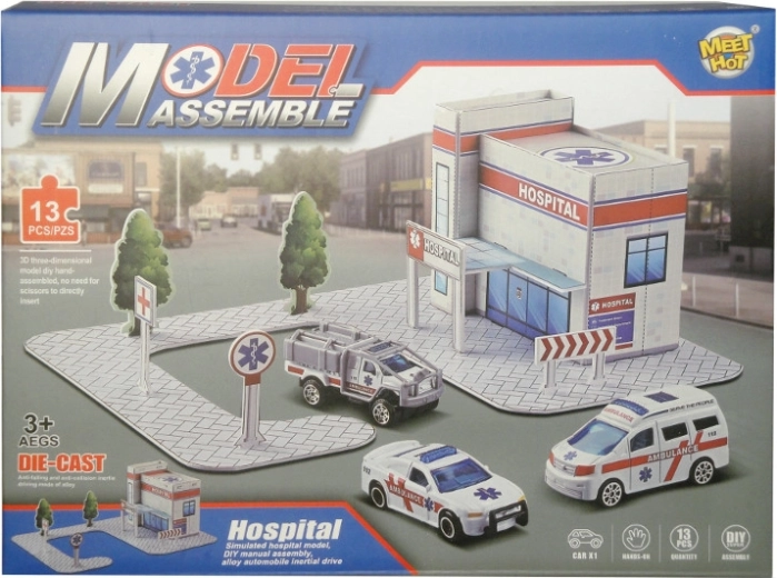 Set costruzioni ospedale con macchinina