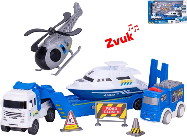 Camion con veicoli della polizia con meccanismo a retrocarica ed effetti sonori 30 cm