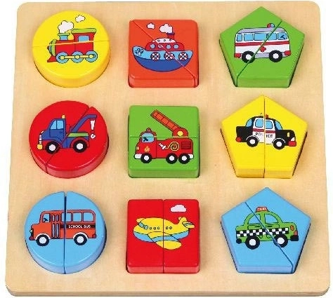 Puzzle a incastro con mezzi di trasporto e forme per bambini