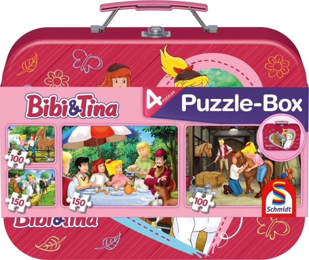 SCHMIDT Puzzle Bibi e Tina 4 in 1 in valigetta di latta (100, 100, 150, 150 pezzi)