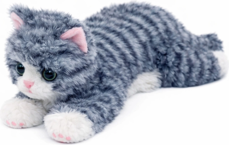 Gatto di peluche sdraiato grigio 38 cm