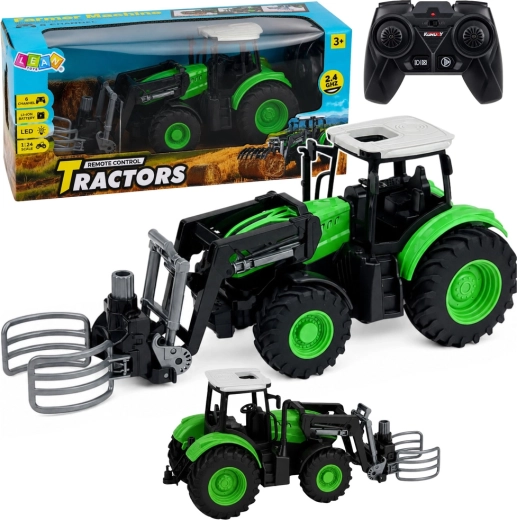 Trattore RC telecomandato con pinza per balle 1:24 verde-nero