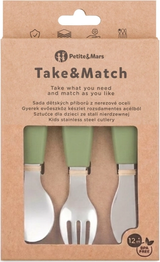 Petite&Mars set di posate per bambini in acciaio inox Take&Match sweet pea 12m+