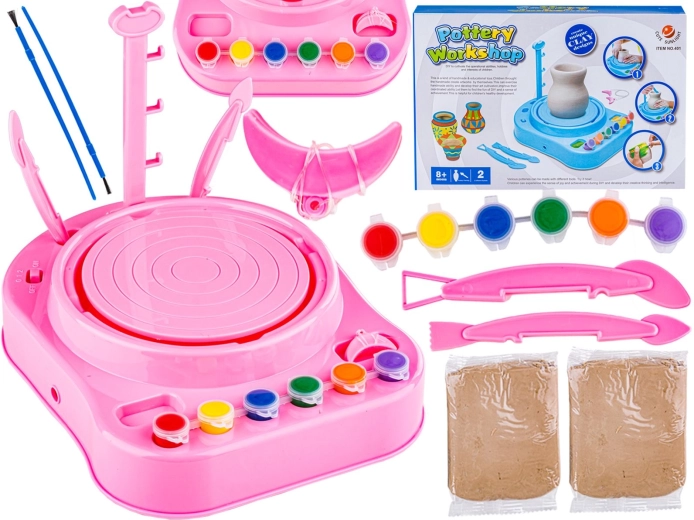 Tornio da vasaio rosa per bambini piccolo artista – set creativo con colori e pasta modellabile