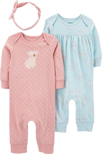 Carter’s set da bambina 3 pezzi: 2 pagliaccetti e fascia Pink & Mint, taglia 56