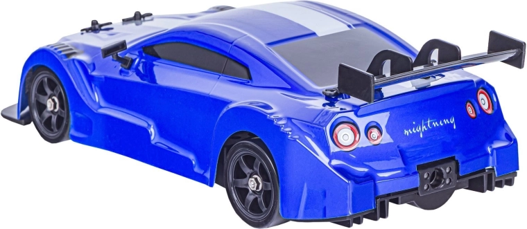Blu vivace con strisce bianche e spoiler