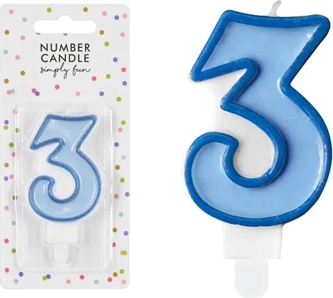Candela di compleanno numero 3 blu 7 cm - 1 pezzo