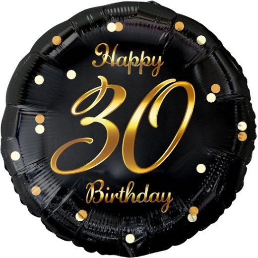 Palloncino in foil Happy 30 Birthday – nero con stampa dorata