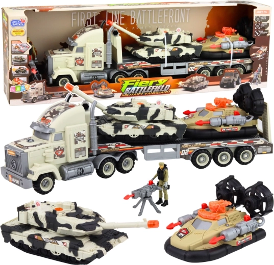Set militare con trattore, carro armato e hovercraft con luci e suoni
