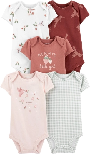 Body neonato Carter’s a collo a portafoglio con manica corta Hummingbird per bambina, 5 pz, taglia 56 (NB)