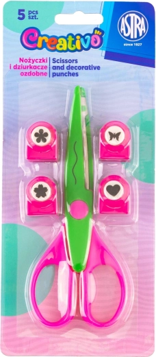 Set di forbici decorative e perforatrici ASTRA Creativo, 5 pz, verde-rosa