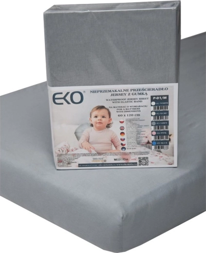Lenzuolo con angoli impermeabile Eko con elastico jersey grigio 120 × 60 cm