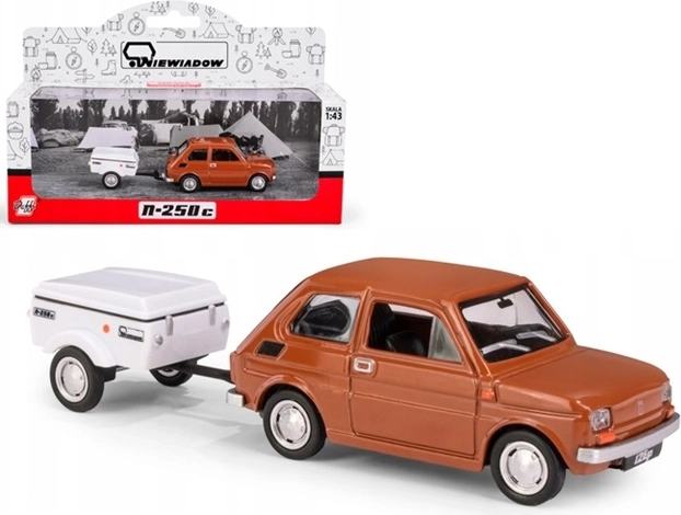 Fiat 126p con rimorchio Niewiadów N250C marrone corto modello 1:43