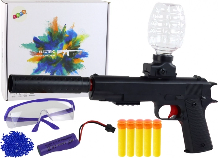 Pistola elettrica per palline ad acqua in gel e dardi in schiuma con occhiali protettivi, nera
