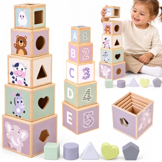 Piramide educativa in legno con selezionatore di forme 2 in 1