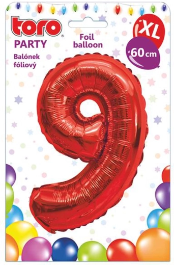 Palloncino in foil TORO XL numero 9, 60 cm, rosso