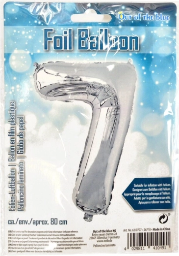 Palloncino in foil numero 7 argento 80 cm