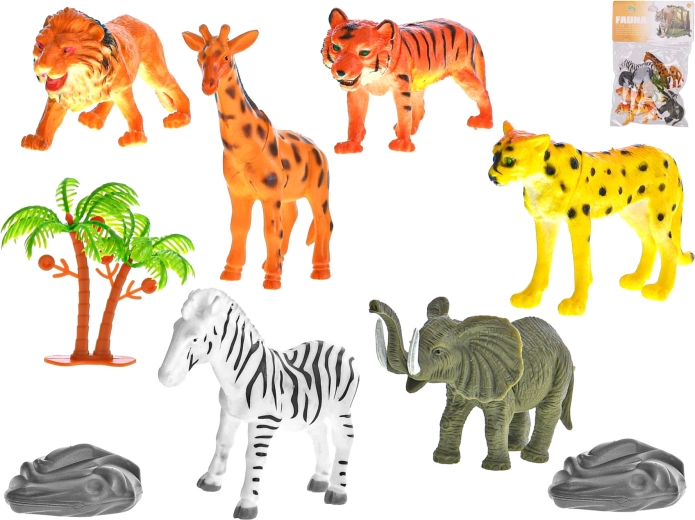 Set safari di animaletti 10 cm, 6 pz con accessori in sacchetto