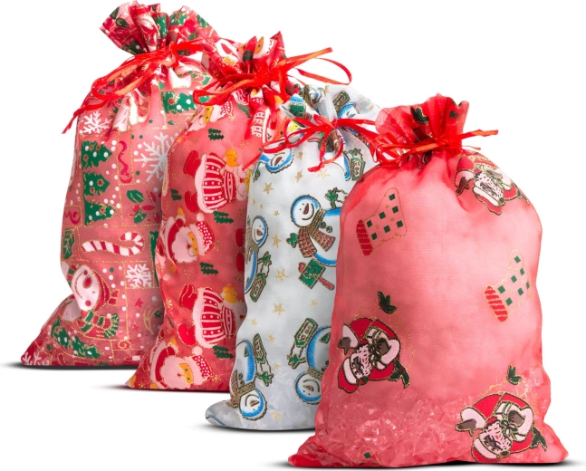 Borsa regalo in organza con motivo natalizio 20 × 30 cm - 1 pezzo