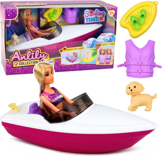 Bambola Anlily con motoscafo e cucciolo – set con accessori