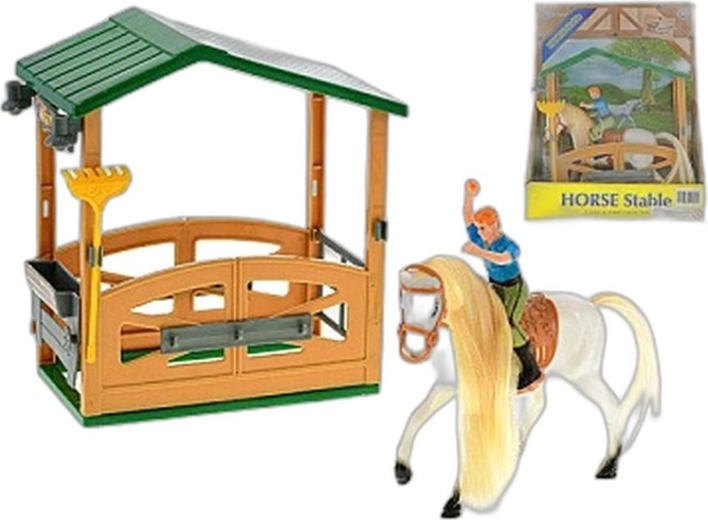 Scuderia con cavallo e cavaliere – set da gioco