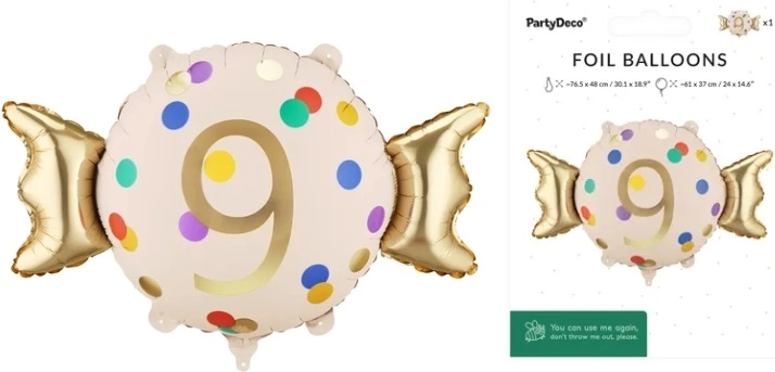 Palloncino di compleanno in foil Cukierek – numero 9 (caramella/bonbon)