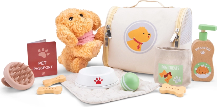 Set per la cura di un cagnolino di peluche per bambini