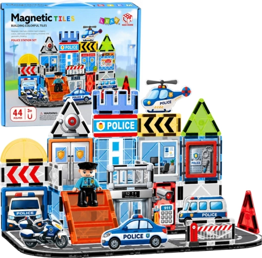Costruzioni magnetiche stazione di polizia con veicoli 44 pezzi