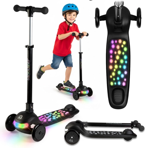 Monopattino bilanciato a tre ruote per bambini con illuminazione LED Ricokids Glowi – nero