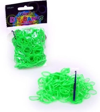 Set da 250 elastici per intrecciare verde chiaro con uncinetto e chiusure