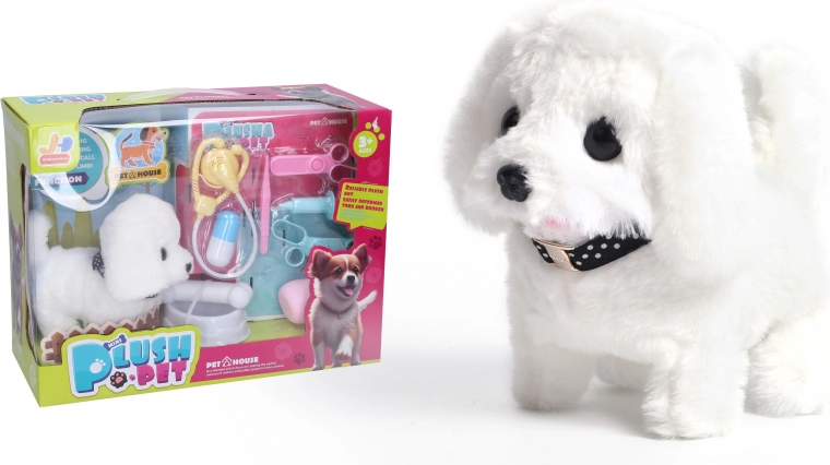 Cagnolino di peluche bianco camminante 15 cm